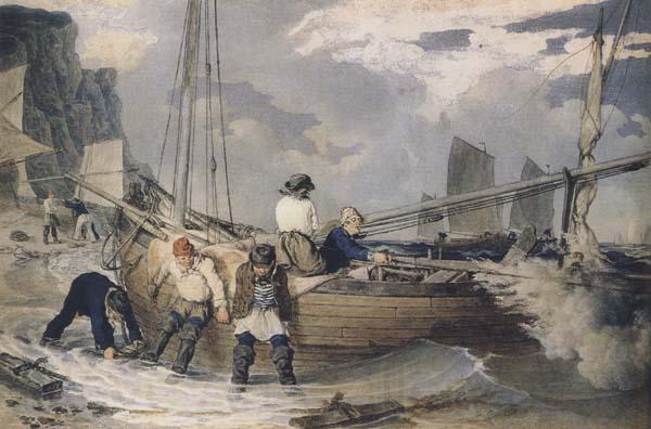 John Augustus Atkinson Fishermen hauling out ready to put to sea (mk47) Spain oil painting art